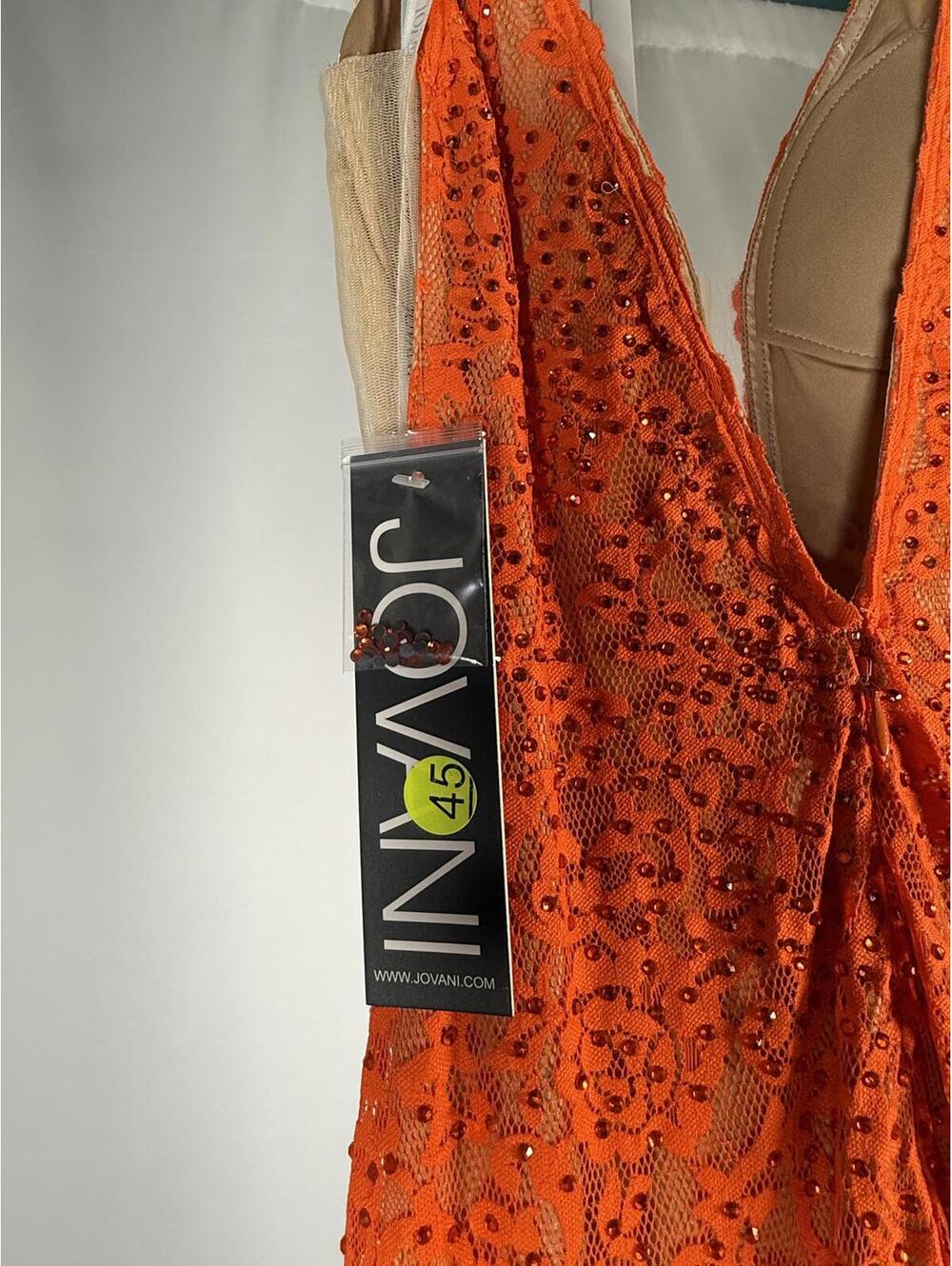 NWT Jovani 08674 Orange Nude Lace Plunging Neck Dress Size 0 Formal Prom Gown - Picture 8 of 9